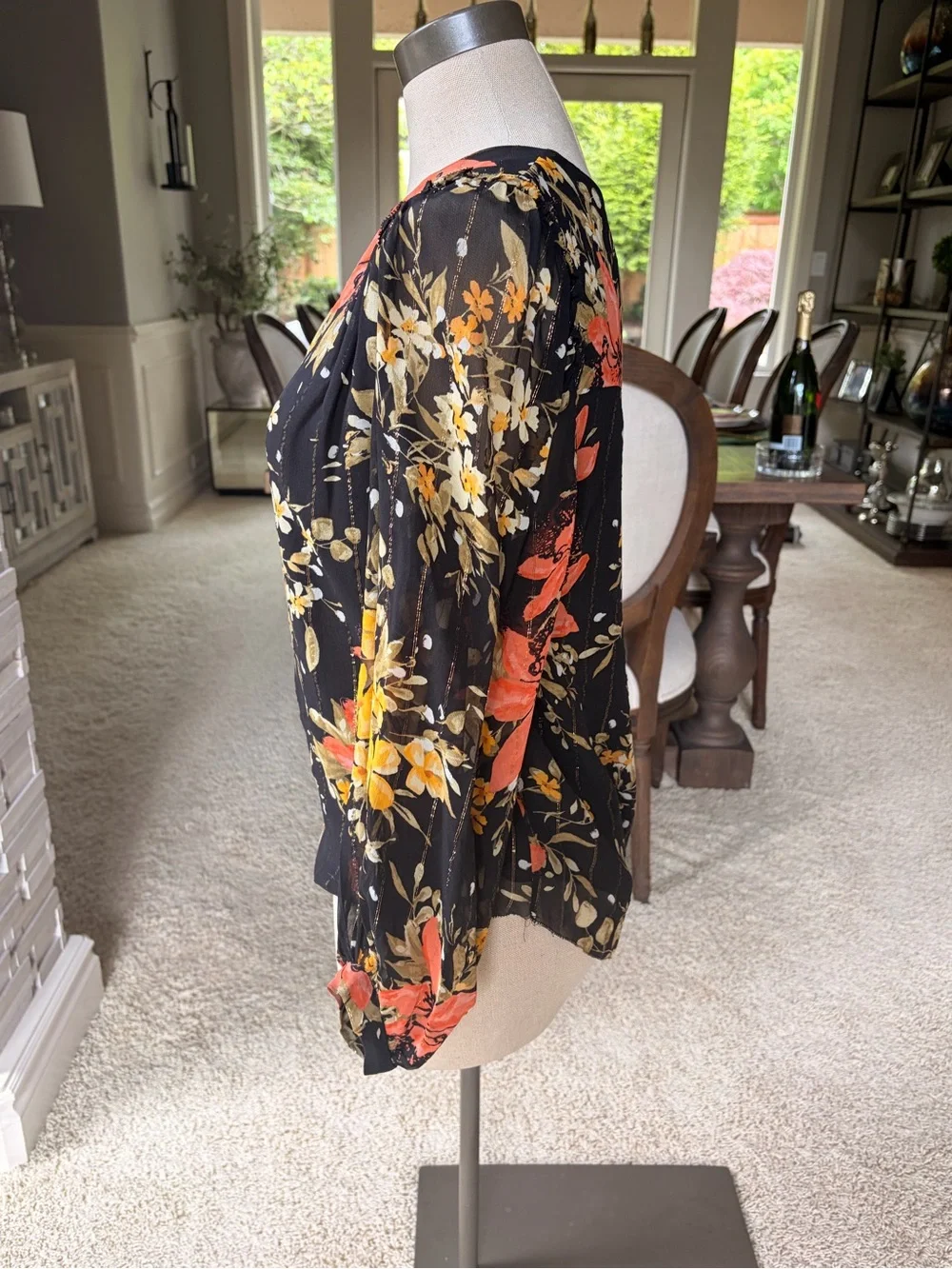 Joie Black Floral Long-Sleeve Split-Neck Blouse - Picture 3 of 7